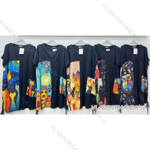 Šaty voľnočasové krátky rukáv dámske nadrozmer (54/56/58 ONE SIZE) TALIANSKA MÓDA IM425201