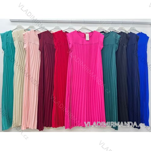 Šaty dlhé letné skladané krátky rukáv dámske nadrozmer (46/48/50 ONE SIZE) TALIANSKA MÓDA IM425205