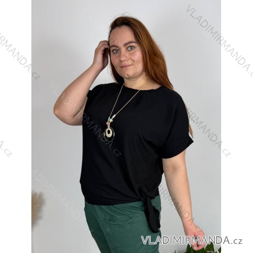 Tunika s príveskom krátky rukáv dámska Pegy (L/XL/2XL ONE SIZE) TALIANSKA MÓDA IMD23316/DU čierna