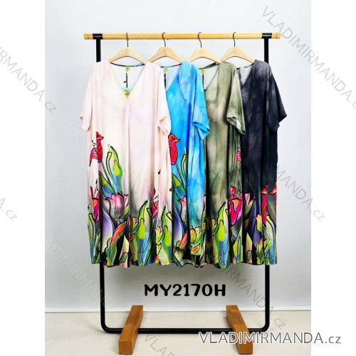 Šaty dlhé elegantný letný krátky rukáv dámske nadrozmer (50/52/54 ONE SIZE) TALIANSKA MÓDA IM425222