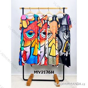 Šaty dlhé voľnočasové krátky rukáv dámske nadrozmer (50/52/54 ONE SIZE) TALIANSKA MÓDA IM425228