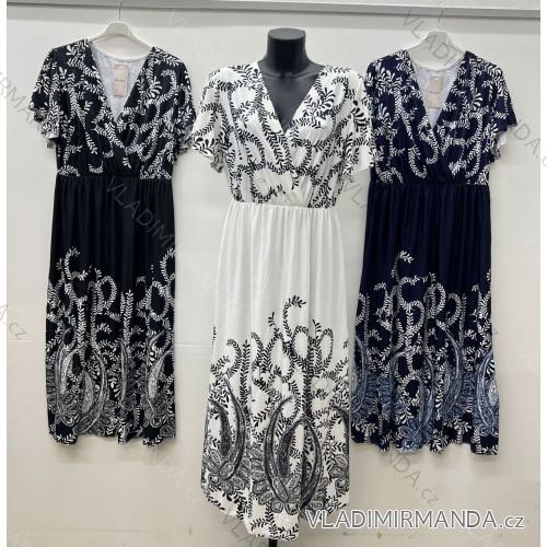 Šaty dlhé elegantný letný krátky rukáv dámske nadrozmer (40/42/44 ONE SIZE) TALIANSKA MÓDA IM425233