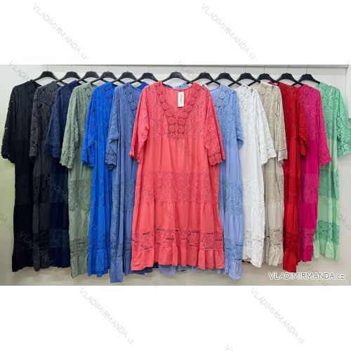 Šaty dlhé voľnočasové krajkové krátky rukáv dámske nadrozmer (54/56/58 ONE SIZE) TALIANSKA MÓDA IM425246