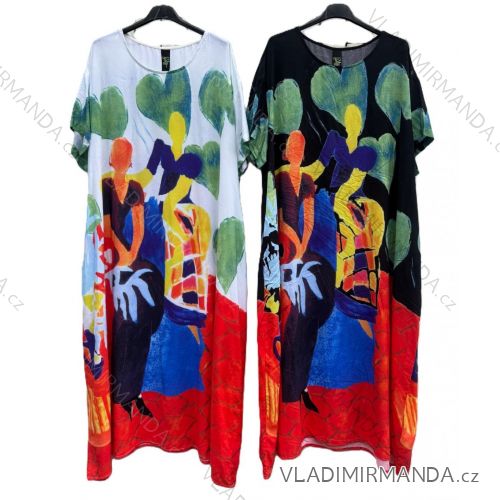 Šaty dlhé voľnočasové krátky rukáv dámske nadrozmer (48/50/52 ONE SIZE) TALIANSKA MÓDA IMD25085