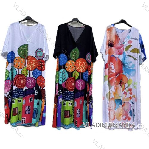Šaty dlhé voľnočasové krátky rukáv dámske nadrozmer (46/48/50 ONE SIZE) TALIANSKA MÓDA IMD25086