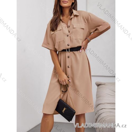 Šaty košeľové s opaskom krátky rukáv dámske (XS/S/M ONE SIZE) TALIANSKA MÓDA IMD25096