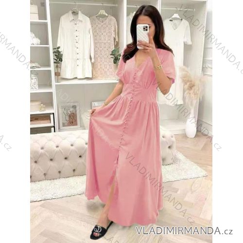 Šaty dlouhé elegantní letní krátký rukáv dámské (XS/S/M ONE SIZE) ITALSKÁ MÓDA IMD25104