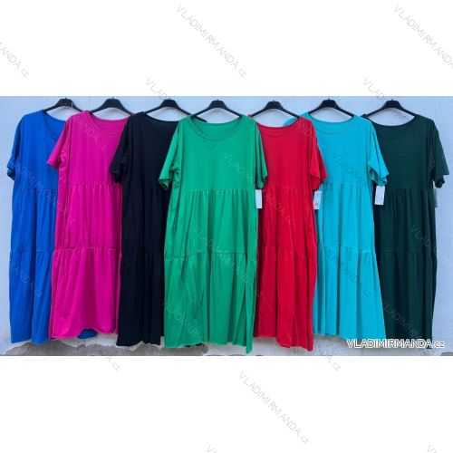Šaty dlhé voľnočasové krátky rukáv dámske nadrozmer (48/50/52 ONE SIZE) TALIANSKA MÓDA IMD25105
