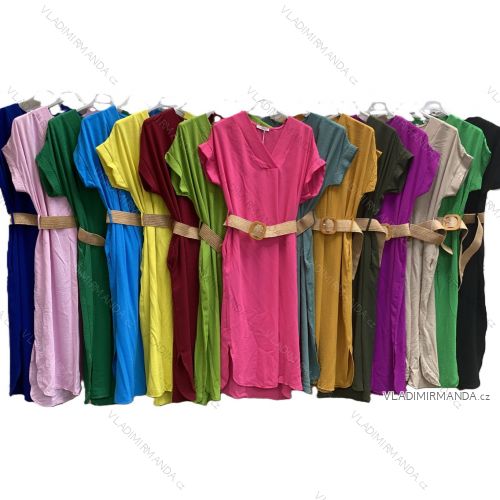 Šaty letné s opaskom krátky rukáv dámske (S/M/L ONE SIZE) TALIANSKA MÓDA IMC25203