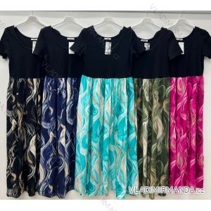 Šaty dlhé elegantný letný krátky rukáv dámske nadrozmer (48/50/52 ONE SIZE) TALIANSKA MÓDA IM425255
