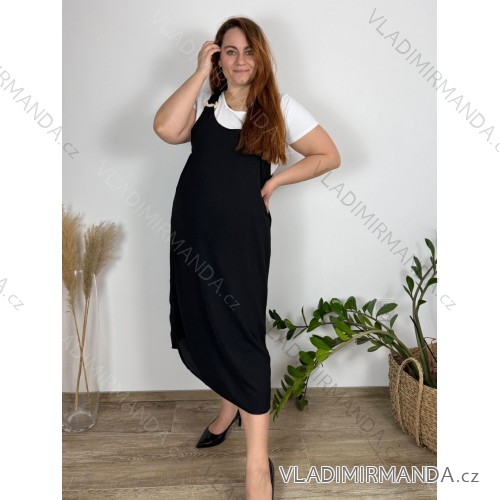 Šaty na ramienka tričko krátky rukáv dámske nadrozmer (48/50 ONE SIZE) TALIANSKA MÓDA IM424037BIG/DUR -   čierna
 -   48/50