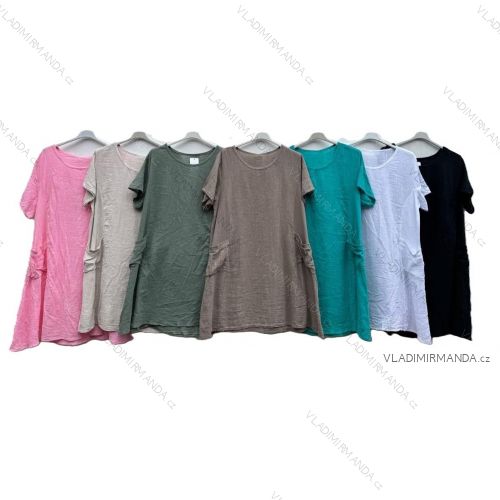 Šaty voľnočasové letné s vreckami krátky rukáv dámske nadrozmer (48/50/52 ONE SIZE) TALIANSKA MÓDA IMD25128