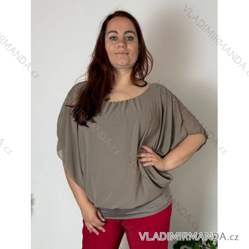 Blúzka tunika krátky rukáv dámska nadrozmer (2XL/3XL) TALIANSKA MÓDA IMD23343/DUR béžová