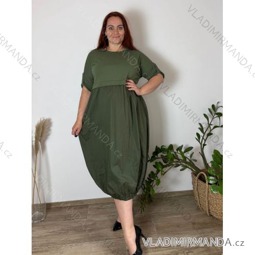 Šaty letné krátky rukáv dámske nadrozmer (46/48/50 ONE SIZE) TALIANSKA MÓDA IMSM25131/DU 48/50 zelená khaki