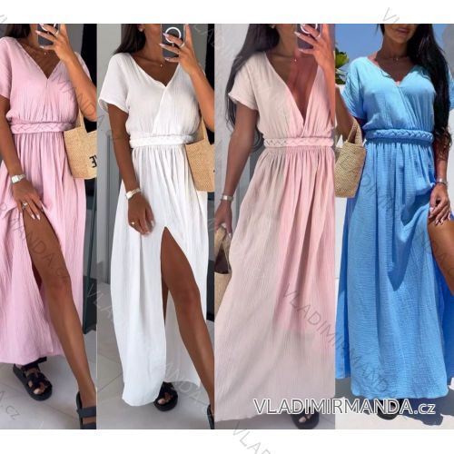 Šaty dlhé letný mušelín krátky rukáv dámske (XS/S/M ONE SIZE) TALIANSKA MÓDA IMWHP25617