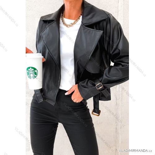 Bunda koženková dlhý rukáv dámska (XS/S/M ONE SIZE) TALIANSKA MÓDA IMWHP25629