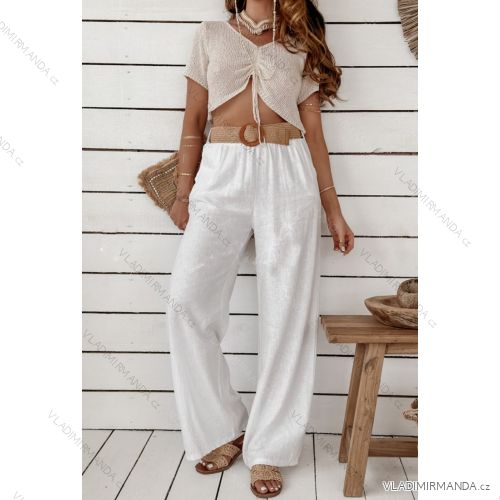 Nohavice dlhé ľanové letné s opaskom dámske (S/M/L ONE SIZE) TALIANSKA MÓDA IMWAD25656