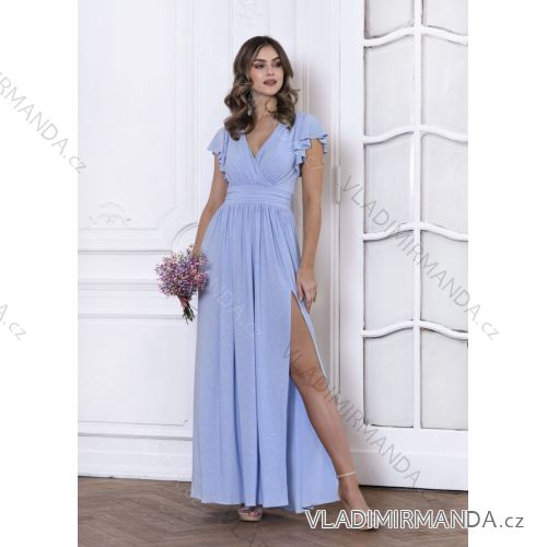 Šaty dlhé elegantné trblietavé krátky rukáv dámske nadrozmer (36-48) POLSKÁ MÓDA PMLMC25SELENA