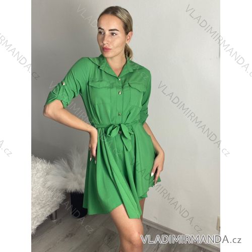 Šaty košilové dlouhý 3/4 rukávem dámské s kapsou tenké (uni s/m) ITALSKÁ MÓDA IM322IVE