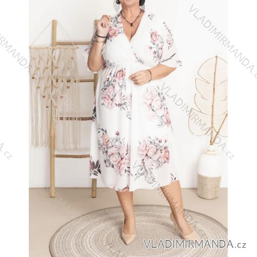 Šaty šifónové krátky rukáv dámske nadrozmer (42/44/46 ONE SIZE) TALIANSKA MÓDA IMWGM25691