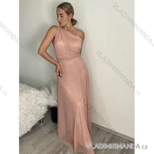 Šaty dlhé elegantné spoločenské bez rukávov dámske Ariel (S/M ONE SIZE) TALIANSKA MÓDA IMPSH223623/DUR staroružová