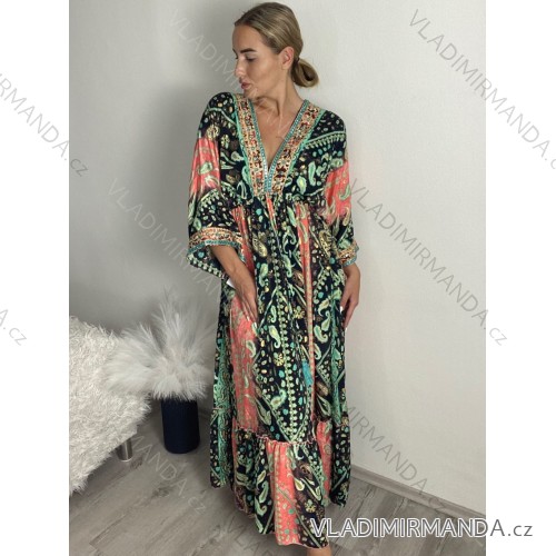Šaty letné indické krátky rukáv dámske (S/M/L ONE SIZE) INDICKÁ MÓDA IMM24MAVIVA-12/DU M / L čierna