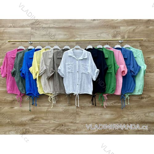 Košeľa klasik mušelín sťahovací 3/4 dlhý rukáv dámska (S/M/L ONE SIZE) TALIANSKA MÓDA IMWBL25778