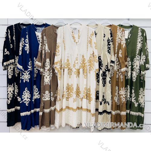 Šaty dlhé 3/4 dlhý rukáv dámske nadrozmer (42/44/46 ONE SIZE) TALIANSKA MÓDA IMWCP25806