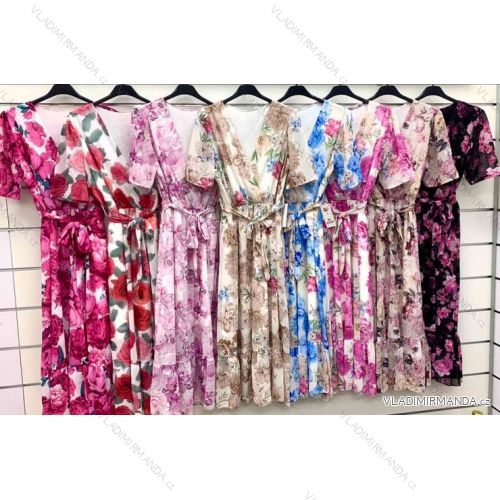 Šaty dlhé šifónové kvetované krátky rukáv dámske (S/M/L ONE SIZE) TALIANSKA MÓDA IMWCP25814