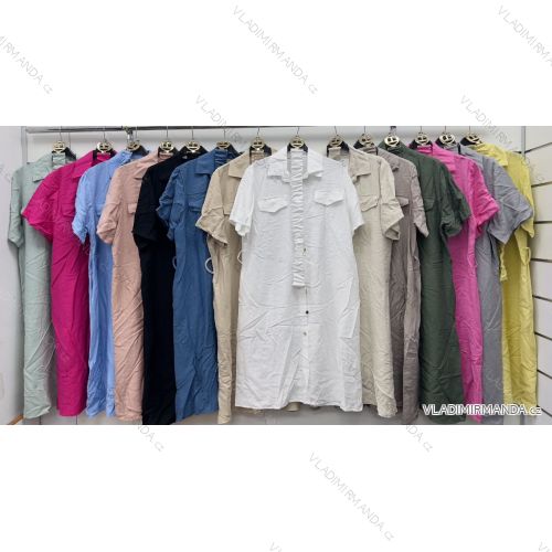 Šaty dlhé s opaskom košeľové krátky rukáv dámske (S/M/L ONE SIZE) TALIANSKA MÓDA IMWCP25830