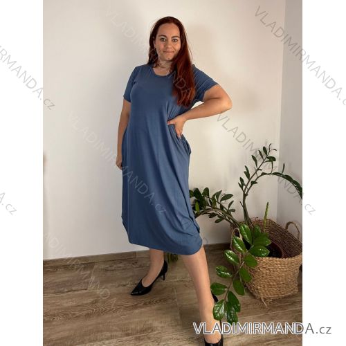 Šaty oversize letný krátky rukáv dámske nadrozmer (52/54/56 ONE SIZE) TALIANSKA MÓDA IM425173/DU 52/54 modrá