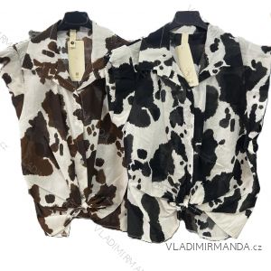 Košeľa klasik crowprint krátky rukáv dámska (S/M/L ONE SIZE) TALIANSKA MÓDA IMM25M7286