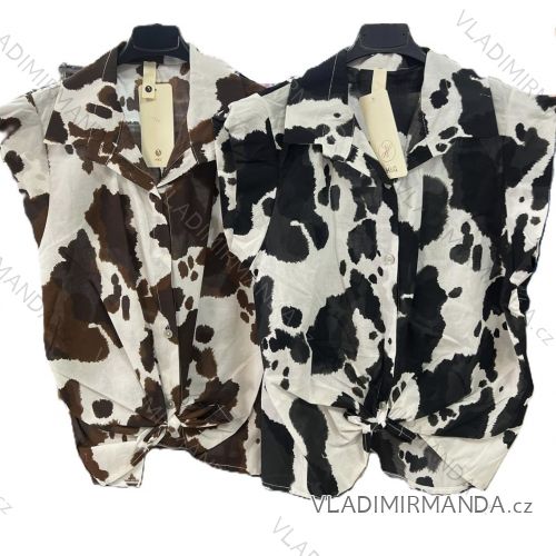 Košeľa klasik crowprint krátky rukáv dámska (S/M/L ONE SIZE) TALIANSKA MÓDA IMM25M7286