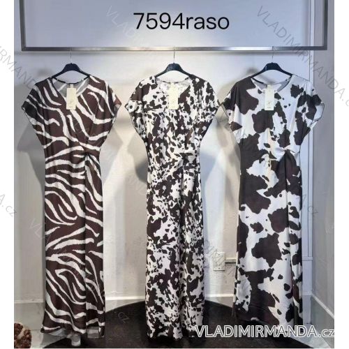 Šaty dlhé elegantné letné saténové cowprint krátky rukáv dámske (XS/S/M ONE SIZE) TALIANSKA MÓDA IMM25M7594