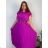 Šaty dlhé oversize elegantní plisované krátky rukáv dámske nadrozmer EMILIA (42/44/46 ONE SIZE) TALIANSKA MÓDA IM425EMILIA/DR  růžová fuchsiová