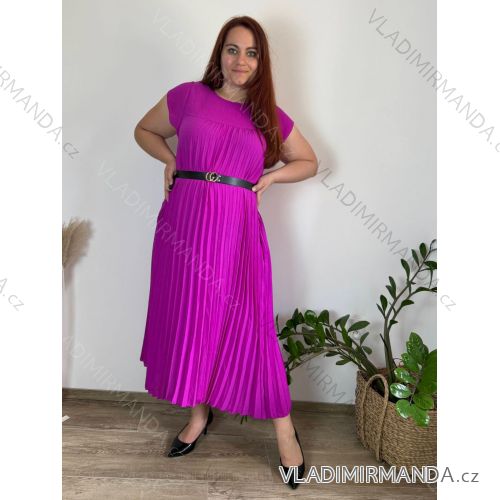 Šaty dlhé oversize elegantní plisované krátky rukáv dámske nadrozmer EMILIA (42/44/46 ONE SIZE) TALIANSKA MÓDA IM425EMILIA/DR  růžová fuchsiová