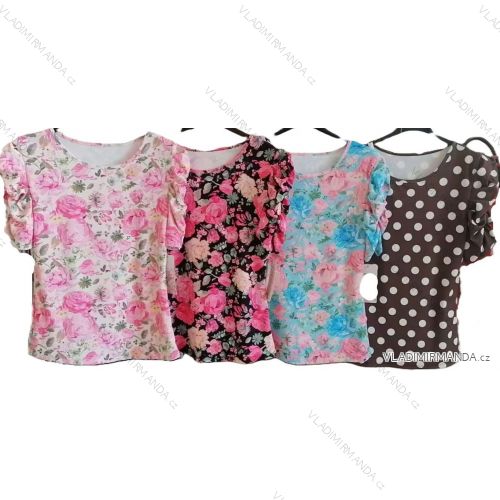 Tričko kvetované a bodka krátky rukáv dámske (XS/S/M ONE SIZE) TALIANSKA MÓDA IMM25M1007