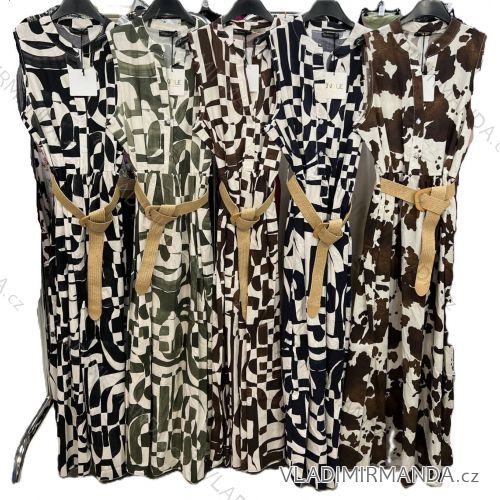 Šaty dlhé košeľové cowprint s opaskom bez rukávu dámske (XS/S/M ONE SIZE) TALIANSKA MÓDA IMM25M12373