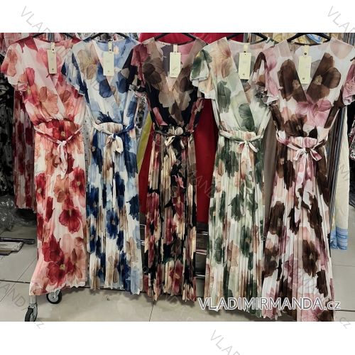 Šaty dlhé šifónové kvetované krátky rukáv dámske (S/M/L ONE SIZE) TALIANSKA MÓDA IMM25M7592