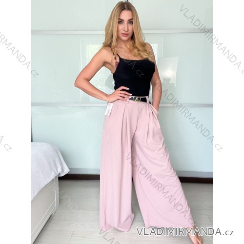 Nohavice elegantné s opaskom dámske ISABELA (S/M/L ONE SIZE) TALIANSKA MÓDA IMD25006/DU - ružová - S/M/L