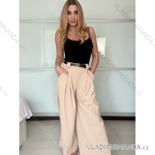 Nohavice elegantné s opaskom dámske ISABELA (S/M/L ONE SIZE) TALIANSKA MÓDA IMD25006/DU - béžová - S/M/L