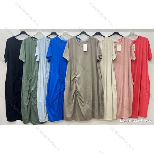 Šaty dlhé voľnočasové letné oversize krátky rukáv dámske nadrozmer (52/54/56 ONE SIZE) TALIANSKA MÓDA IM425284