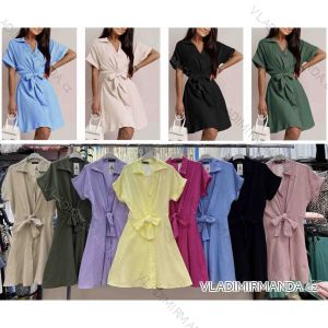 Šaty krátke košeľové mušelín krátky rukáv dámske (S/M/L ONE SIZE) TALIANSKA MÓDA IMWB25851