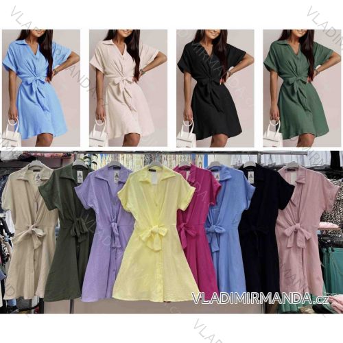 Šaty krátke košeľové mušelín krátky rukáv dámske (S/M/L ONE SIZE) TALIANSKA MÓDA IMWB25851