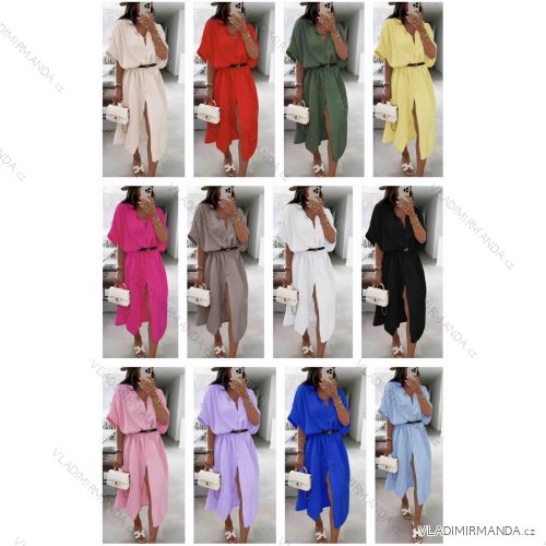 Šaty dlhé košeľové s opaskom krátky rukáv dámske (S/M/L ONE SIZE) TALIANSKA MÓDA IMWB25870
