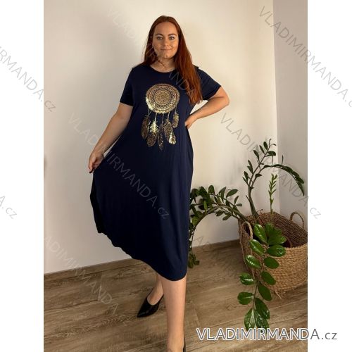 Šaty dlhé oversize krátky rukáv dámske viskoza nadrozmer Lapač Snov (2XL/3XL/4XLONE SIZE) TALIANSKA MÓDA MD22450/DUR tmavo modrá 2XL/3XL