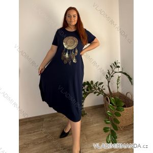 Šaty dlhé oversize krátky rukáv dámske viskoza nadrozmer Lapač Snů (2XL/3XL/4XL ONE SIZE) TALIANSKA MÓDA IMD22450/DR