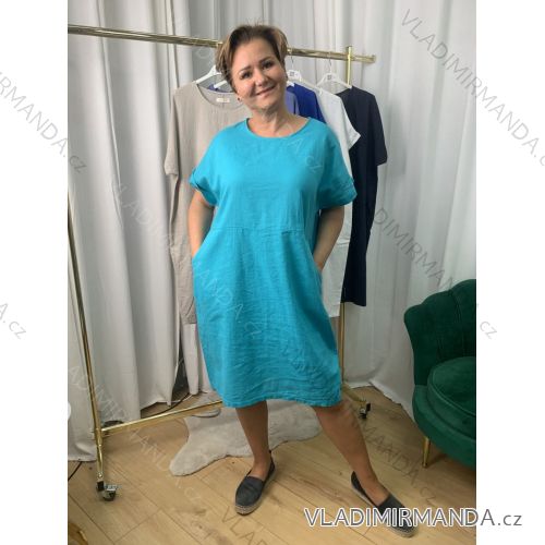 Šaty ľanové krátky rukáv dámske nadrozmer (42/44/46 ONE SIZE) TALIANSKA MÓDA IMWEC25039