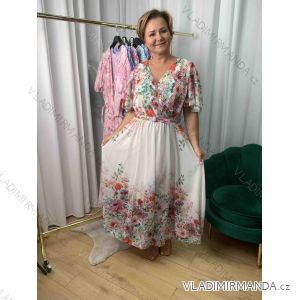 Šaty dlhé šifónové krátky rukáv dámske nadrozmer (42/44/46 ONE SIZE) TALIANSKA MÓDA IMWEC25048