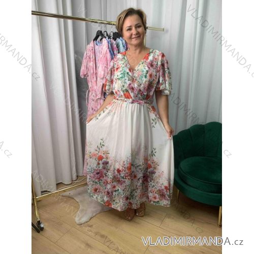 Šaty dlhé šifónové krátky rukáv dámske nadrozmer (42/44/46 ONE SIZE) TALIANSKA MÓDA IMWEC25048